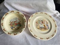 Top view of both Bunnykins pieces showing illustrations and rims