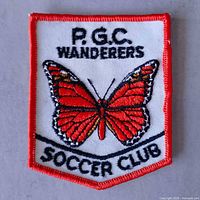 Front view of embroidered patch displaying full design and text