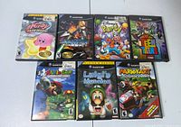 Front view of all seven GameCube game cases