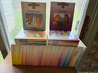 Front view showing two displayed titles and large stack of Teddy Ruxpin books beneath