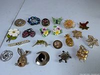 Group shot showing all 21 brooches laid out