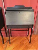 Front view of painted wood secretary desk showing drop-front closed