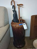 Full view of ceramic stand with contents