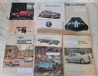 Front view of group showing main brochures: Jaguar, Rolls-Royce, AMC, Chevrolet, GM Canada piece