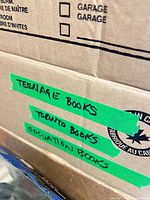 Closed carton labelled teenage, Toronto, education books