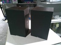 Front view showing both speakers with grilles