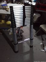 Front view of collapsed telescopic ladder showing 13 rungs and aluminum construction