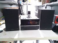 Front view showing receiver and two speakers