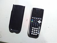 Calculator front and slide cover separated, showing keypad and screen