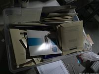 Top view of tote filled with sealed hosiery packages