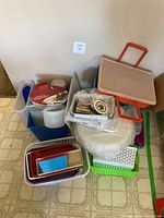 overall lot showing baskets, trays, pans
