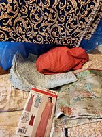 Group view of all fabric pieces and pattern