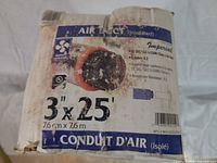 Box top showing Boflex duct label with size and R-value
