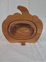 Front view pumpkin-shape wood soap dish with nested insert visible
