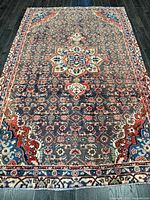 Full view of handmade Hamadan rug showing overall pattern and colors