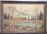 Full view of framed A.G. Besant landscape painting