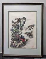 Framed Chinese landscape painting front view