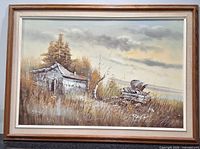 Front view of framed oil painting showing full scene