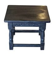 Top view of stool showing rectangular seat and surface wear