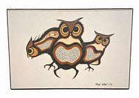 Front view of mounted print plaque showing entire owl composition