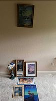 Overview of all framed and loose prints, vanity mirror and poster book