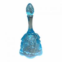 Full view of blue iridescent art glass bell front
