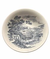 Interior view showing full blue transferware scene
