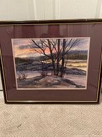 Framed watercolour landscape front view