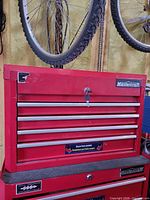 Front view showing Mastercraft logo, drawers and lock