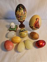 Group shot showing all decorative eggs and stands