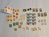 Overview of all stamps laid out on table