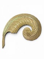 Front view of gold-tone feather plume brooch