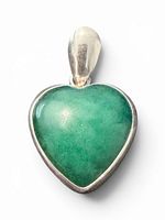 Front view of sterling silver heart pendant with green stone