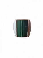 Front view of rectangular malachite set in sterling silver bezel