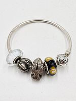 Front view of bracelet showing all charms on bangle
