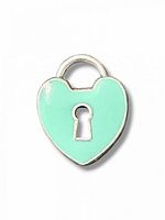 Front view of sterling silver turquoise enamel heart padlock charm with keyhole