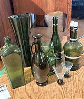 Group shot of all green glass items