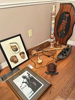 group shot of all items leaning against wall on hardwood floor