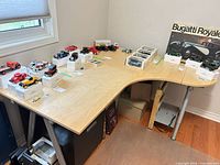 Overall view of corner desk surface and shape