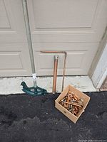Full lot with pipe bender, bent copper piece, box of copper pieces and fittings
