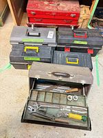All six toolboxes showing labels and open Gray Tools box with tools