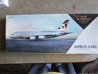 Front of boxed Etihad Airways Airbus A380 1:200 scale model