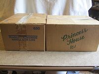 Two sealed Princess House shipping cartons on table
