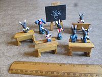 Overview of entire rabbit classroom set with ruler for scale