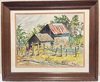 Full view of framed watercolor showing artwork, mat, and frame