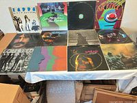 All 12 record albums laid out in two rows
