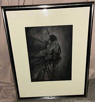 Framed charcoal drawing front view