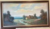 Full view of framed oil painting landscape