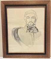 Framed pencil portrait print showing full view with frame