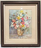 Full view of framed painting showing artwork, mat and frame